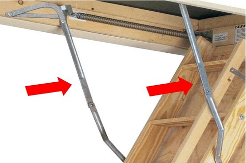 Attic stairs ladder hinge arms